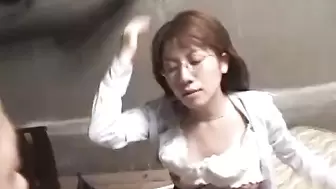 Oriental Woman in Glasses and Shirt Loves to Lick and Suck a Hard Cock