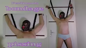 BDSM Bondage Pissing desperate boy bondage tied up peeing. Nasty Male Wet and Pissy from Holland.