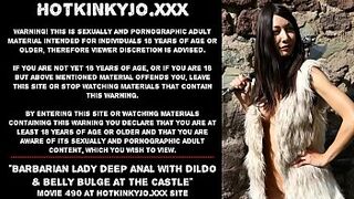 Barbarian girl deep anal fucking with dildo & belly bulge at the castle