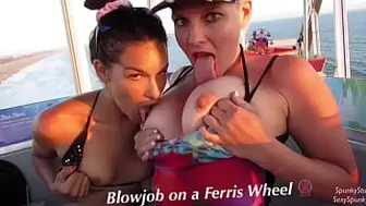Must See! Risky Public Double Oral Sex on a Ferris Wheel with Teeny, Eden Sin and Hot Spunky Lady