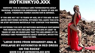 Huge rod from mrHankey anal & prolapse by Hotkinkyjo in red dress on the rocks
