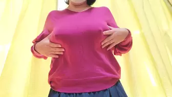 A married woman who masturbation standing nipples while getting excited with no bra