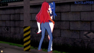 Tsubasa Kazanari and Kanade Amō have intense futanari sex on a deserted street. - Symphogear Anime